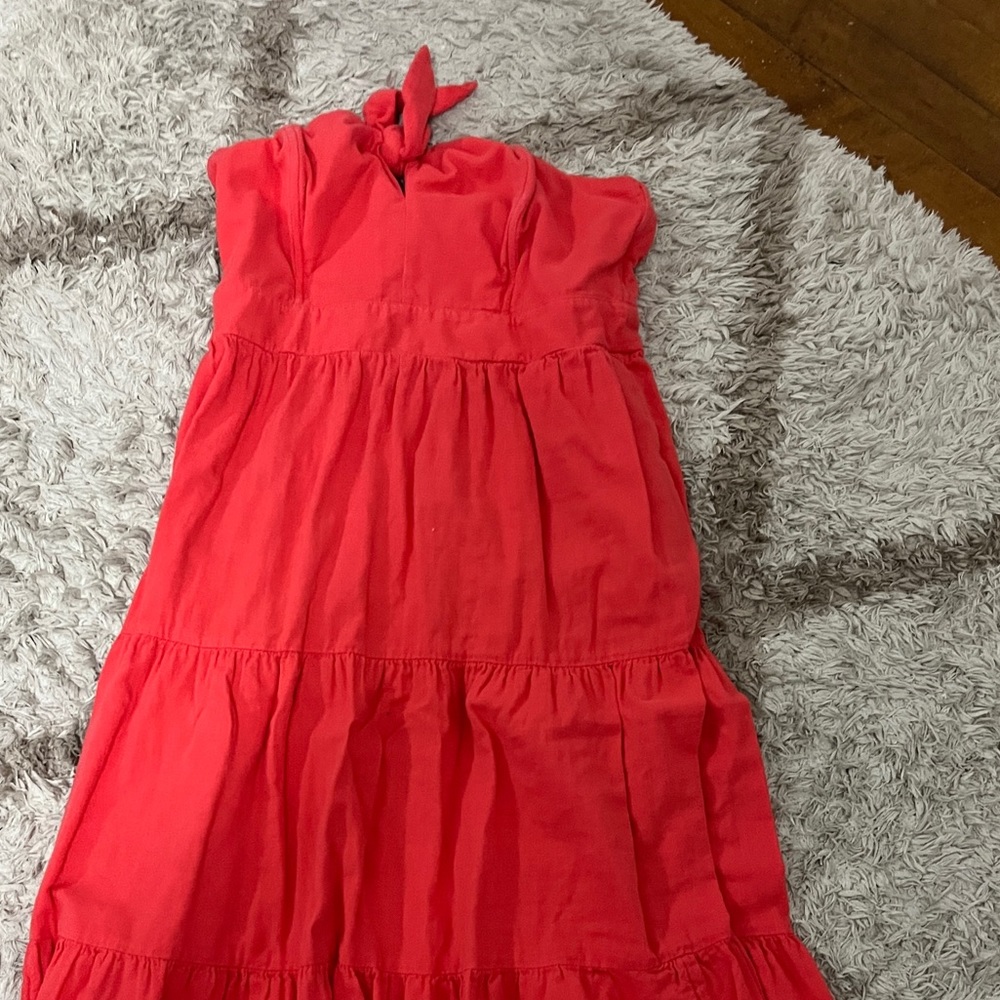 strapless target brand pink dress. goes down to mid shins. tie in front